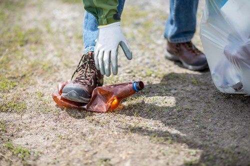 Mixed household rubbish prepared for collection at a London property